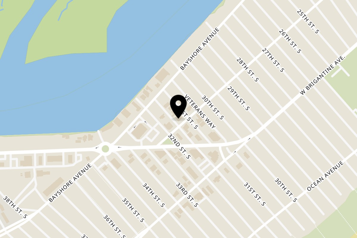 Map showing the location of Tony Beef Brigantine on 3101 Revere Blvd Unit B in Brigantine